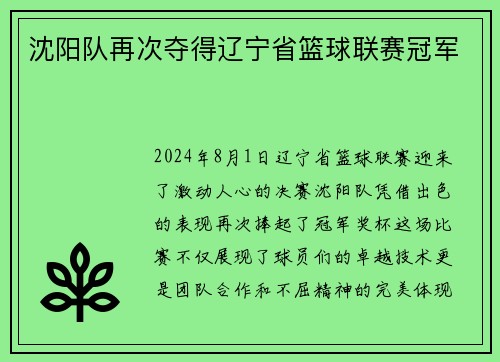 沈阳队再次夺得辽宁省篮球联赛冠军
